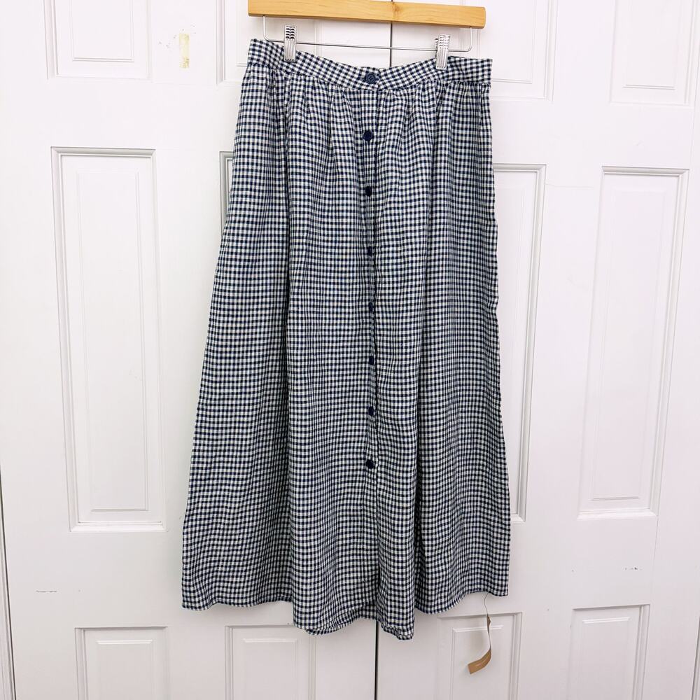 Reformation Orzo Linen Gingham Checkered Blue Skirt (Size 8) - Picture 4 of 9